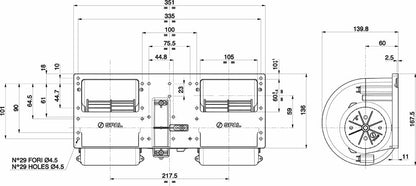 SPAL Dubbele Radiaalventilator 12V, 1 Snelheid | 006-A54 2C-22