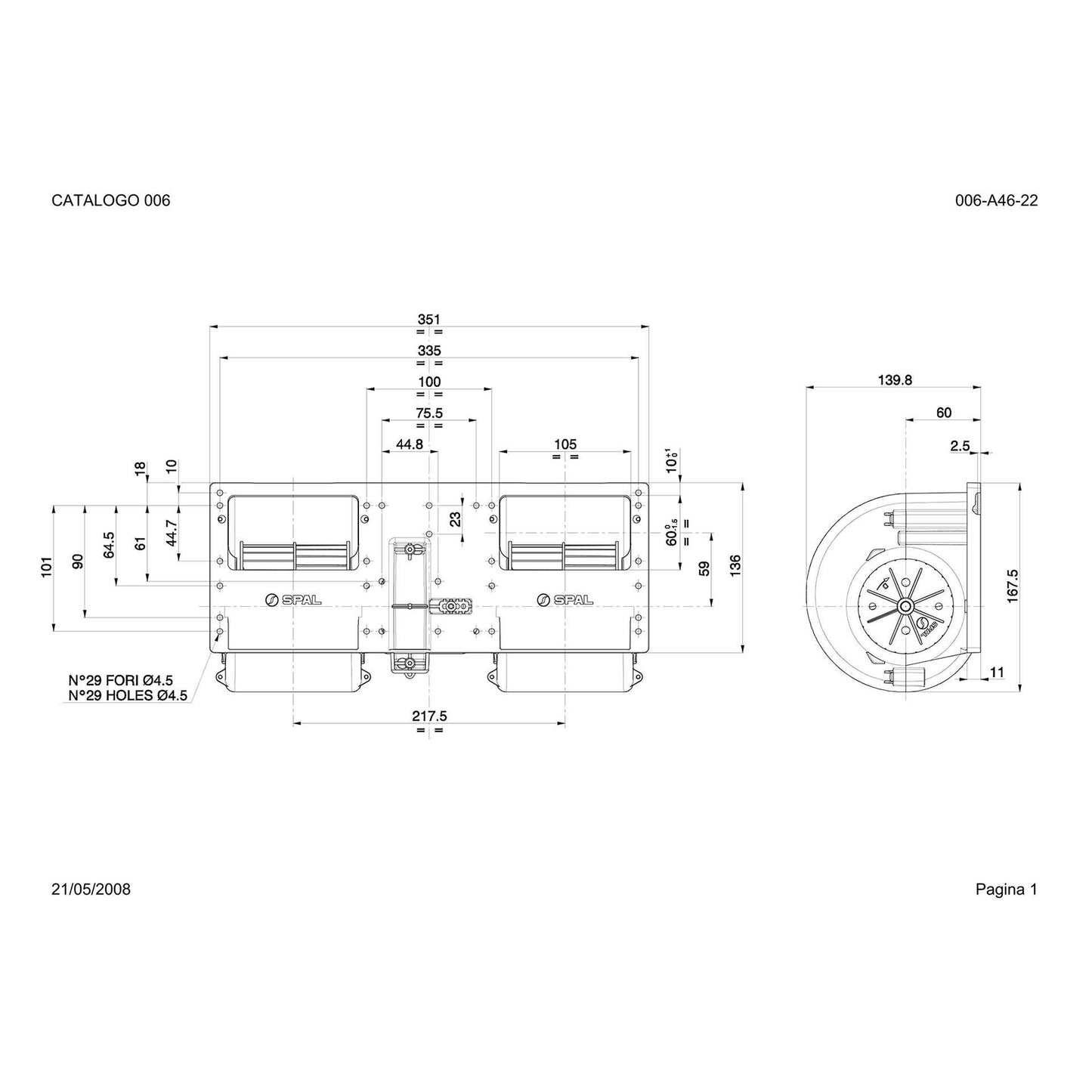 SPAL Dubbele Radiaalventilator 12V, 3 Snelheden | 006-A46-22