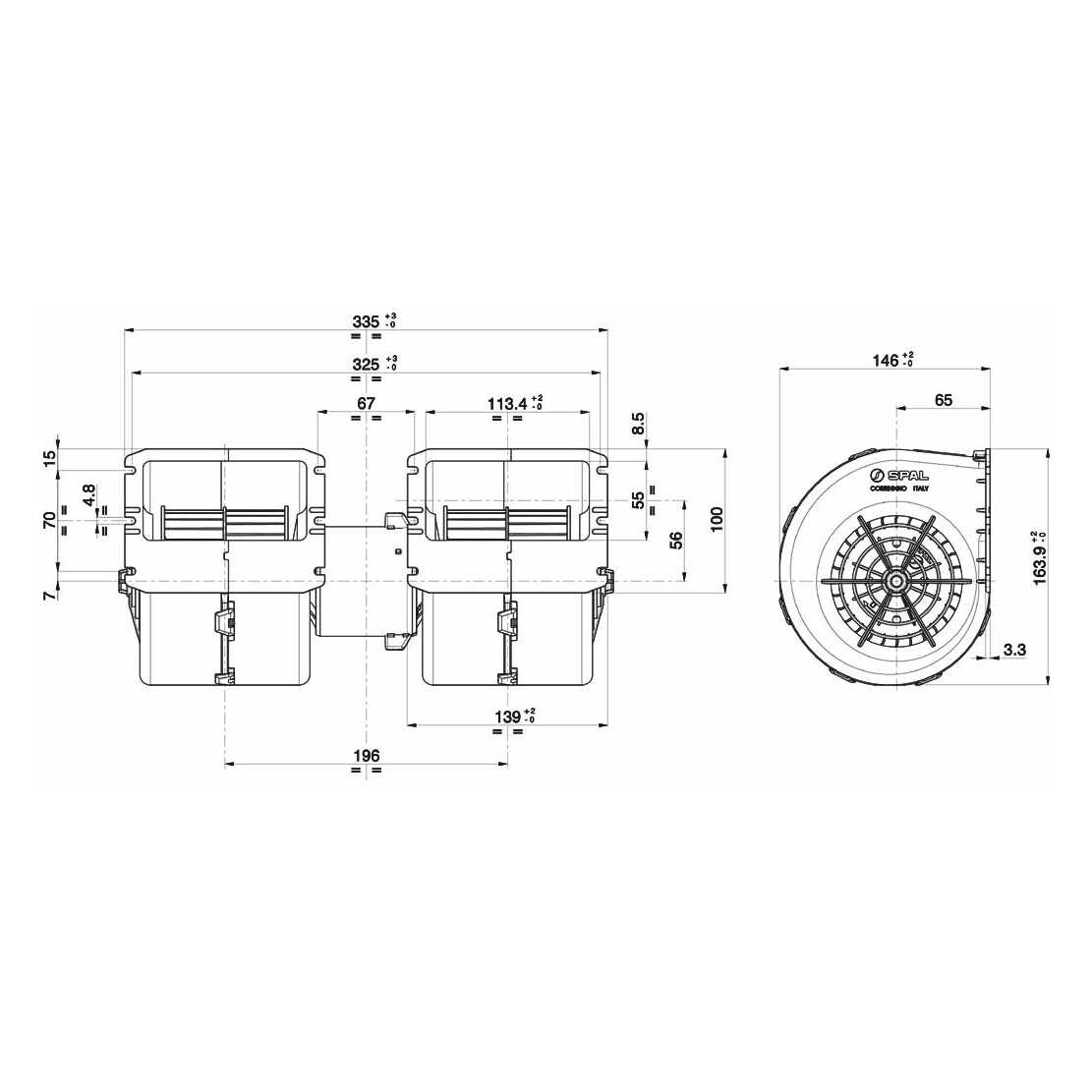 SPAL Dubbele Radiaalventilator 24V, 1 Snelheid | 009-B40-22