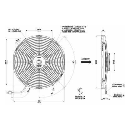 SPAL Ventilator 24V Ø350mm, Zuigend | VA08-AP51/C-23A