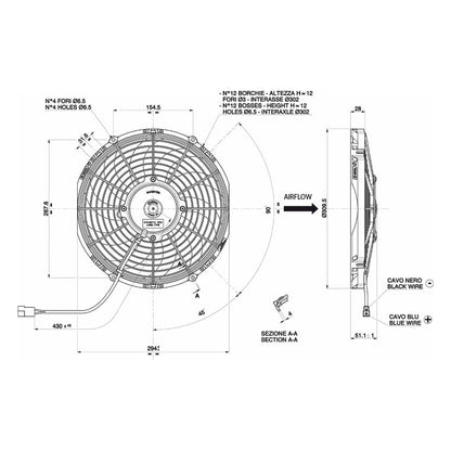 SPAL Ventilator 12V Ø280mm, Zuigend | VA09-AP12/C-54A