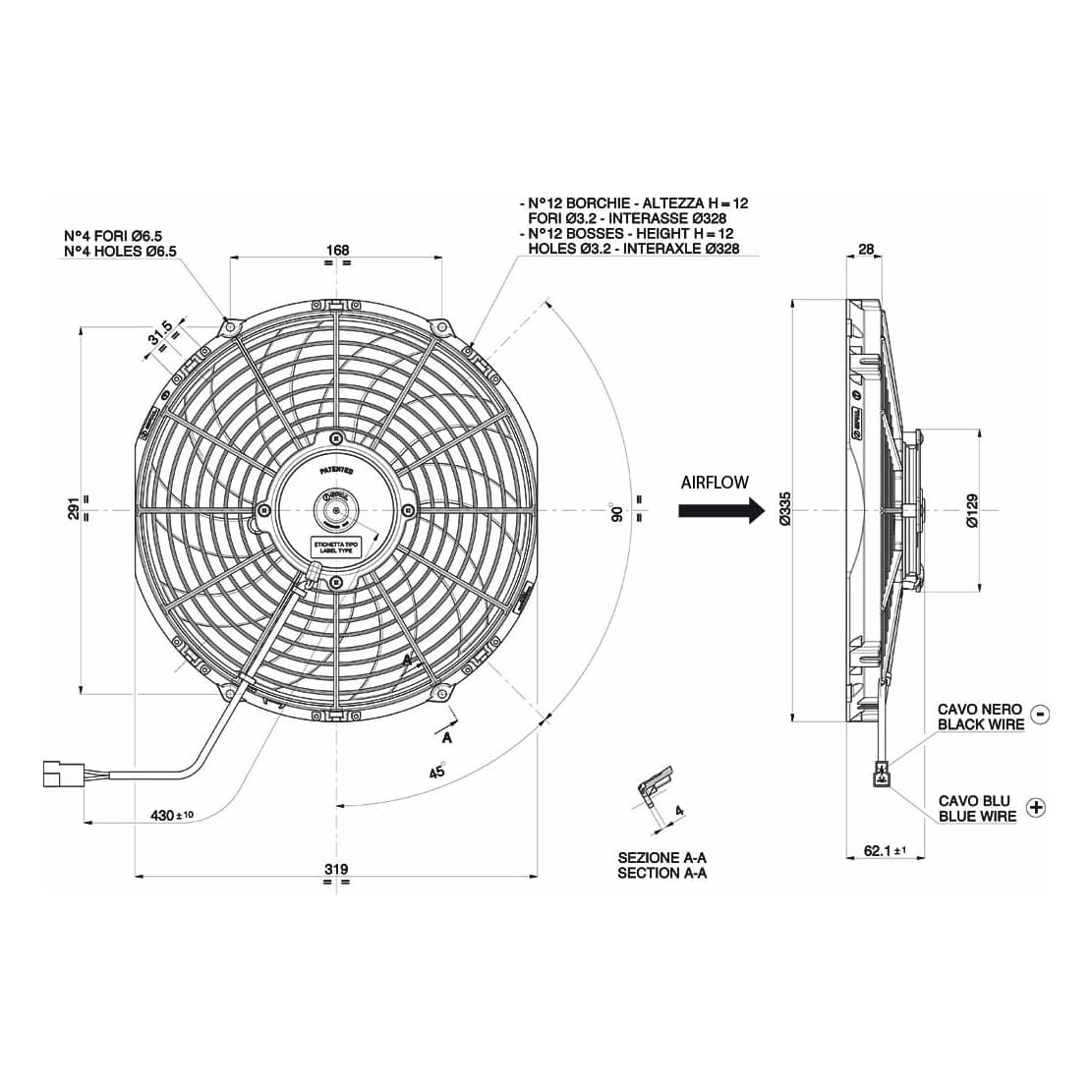 SPAL Ventilator 12V Ø305mm, Zuigend | VA10-AP50/C-61A