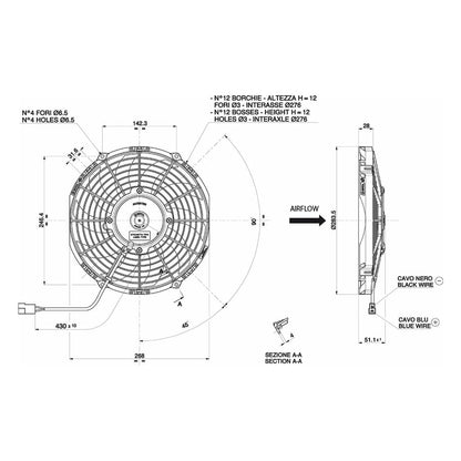 SPAL Ventilator 12V Ø255mm, Zuigend | VA11-AP7/C-57A