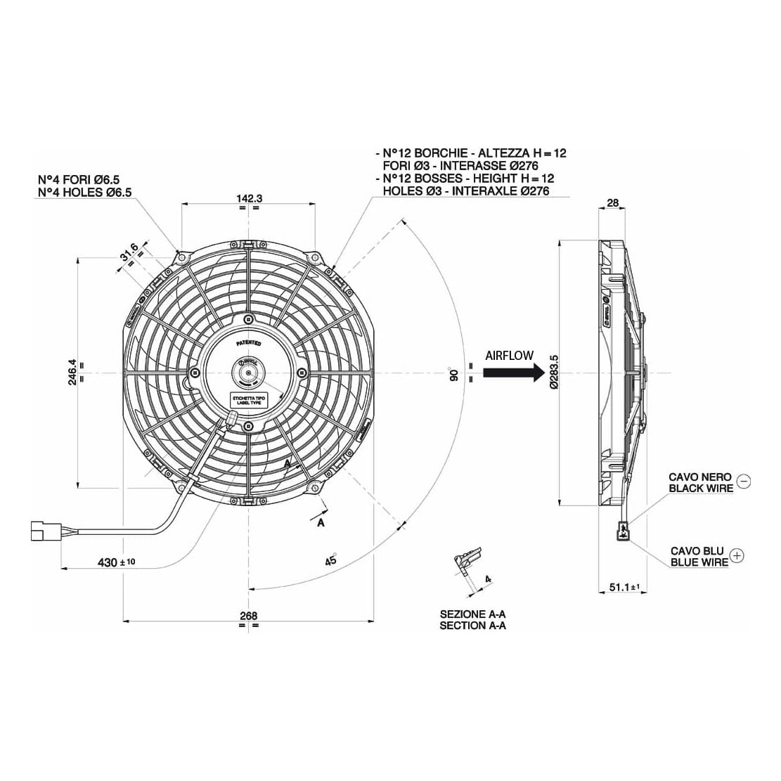 SPAL Ventilator 24V Ø255mm, Zuigend | VA11-BP12/C-57A