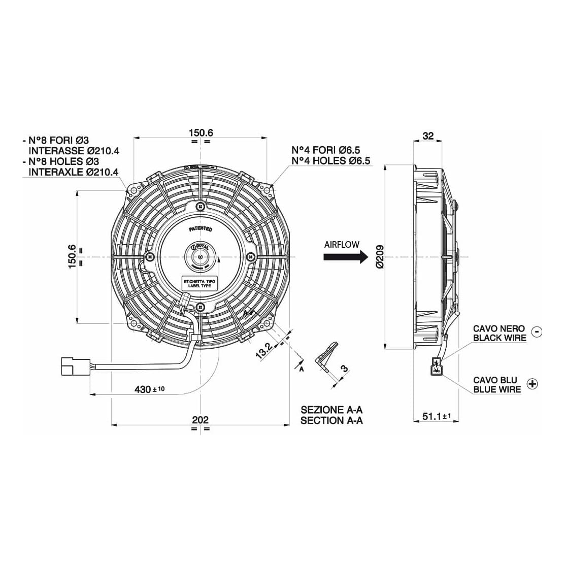 SPAL Ventilator 24V Ø190mm, Zuigend | VA14-BP7/C-34A