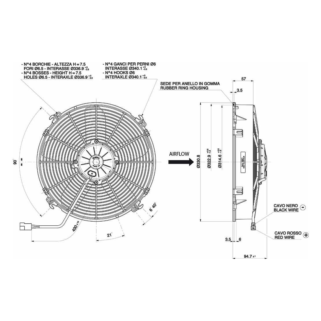 SPAL Ventilator 24V Ø305mm, Zuigend | VA34-BP70/LL-36A