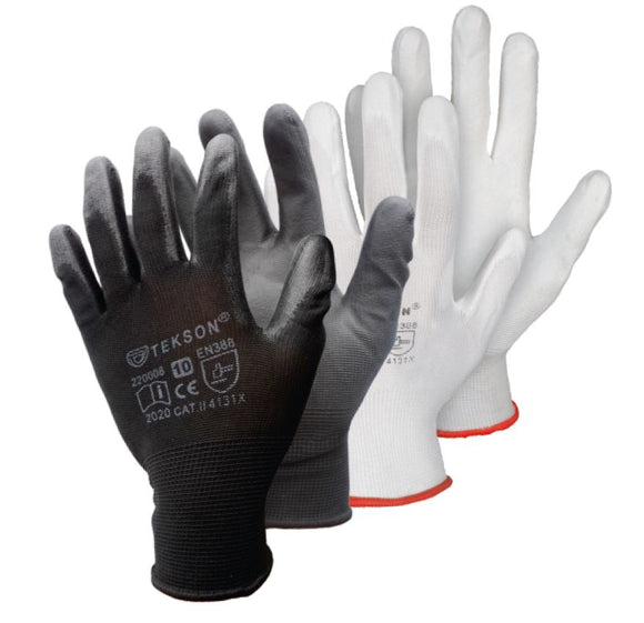Werkhandschoenen, voor montagewerkzaamheden, uit polyurethaan, 12 paar | TEKSON Black/White